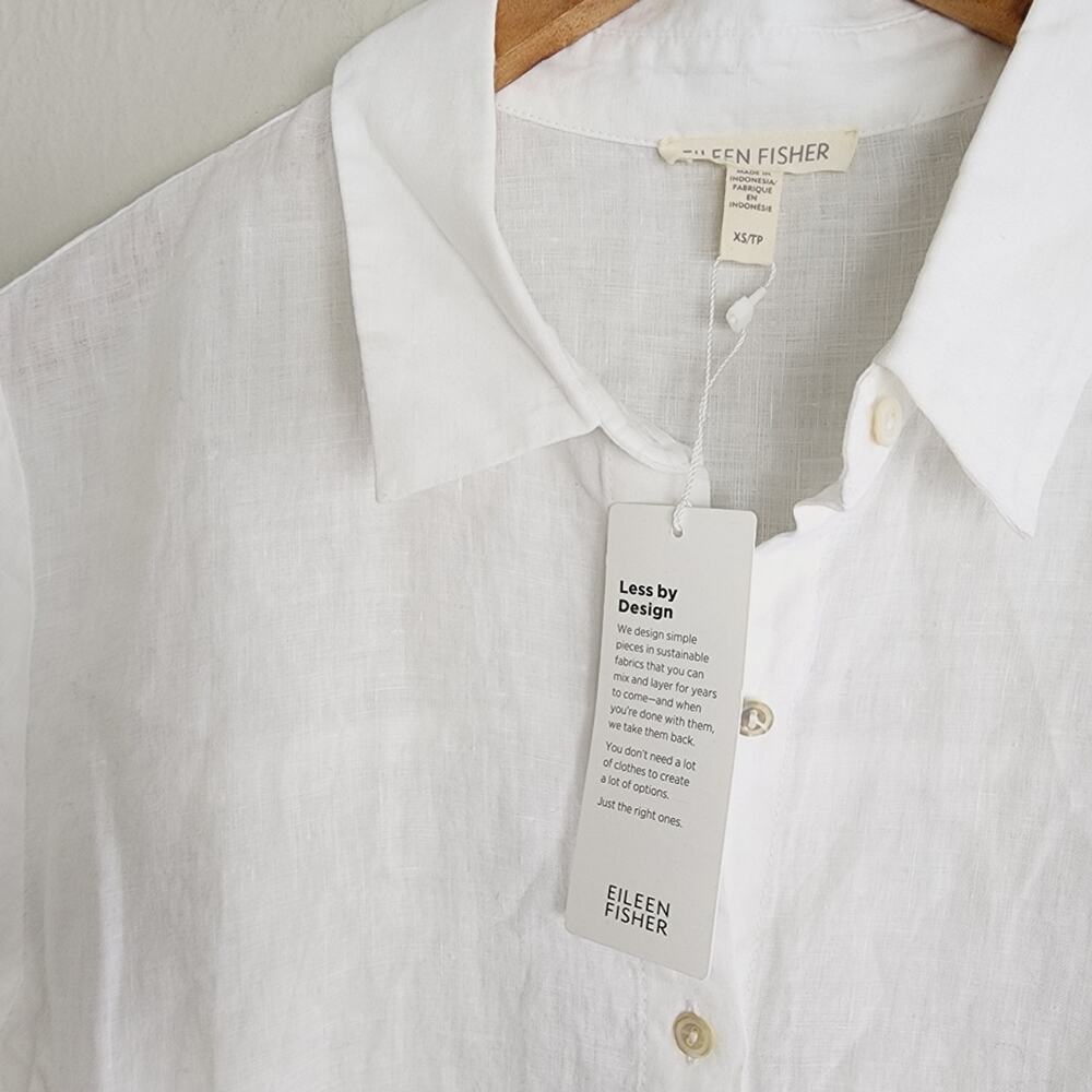 NWT Eileen Fisher White Organic Cotton Poplin Classic Collar Button Down - XS - Picture 7 of 13